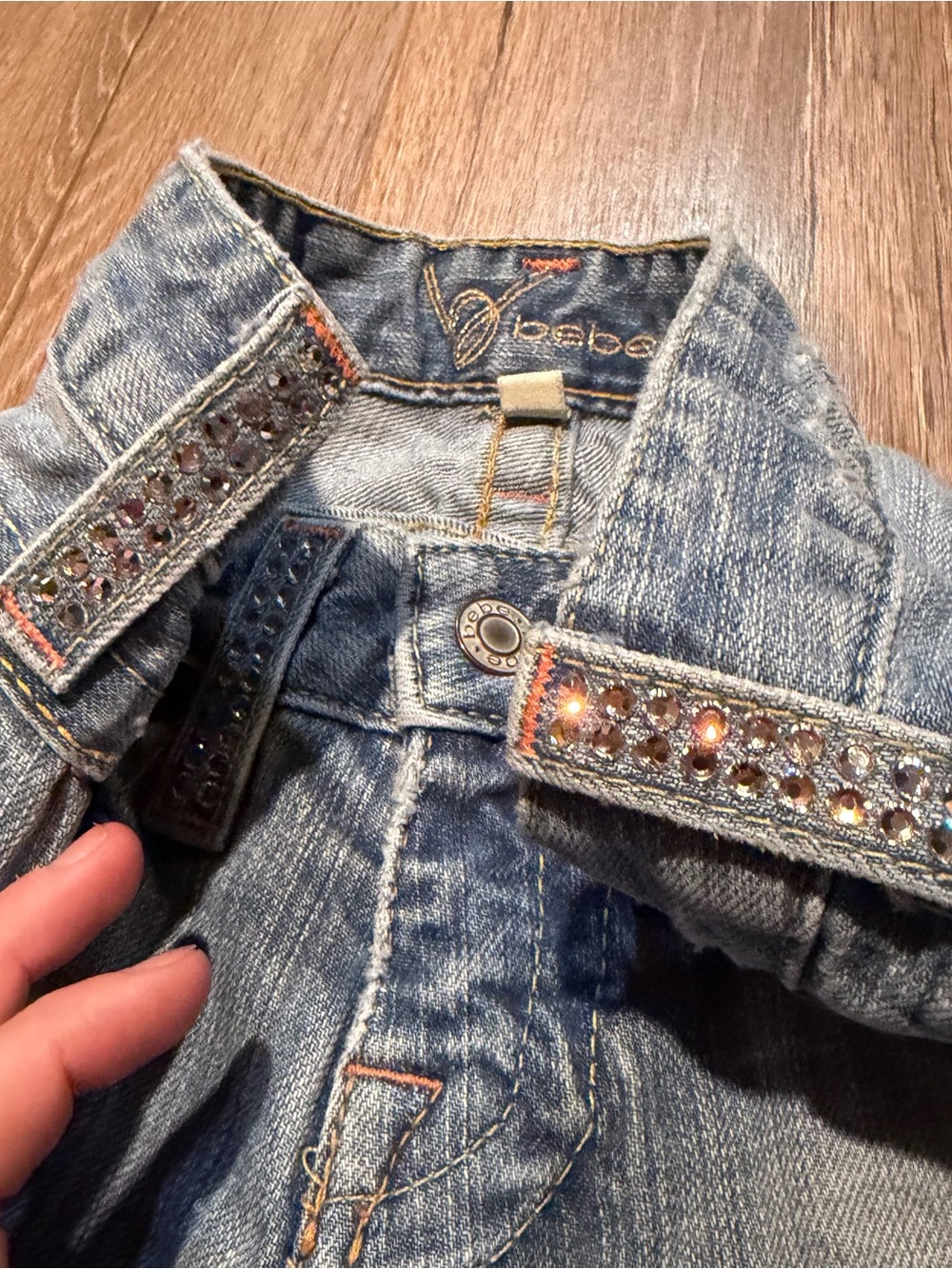 Vintage Y2K Bebe Rhinestone Denim Jeans Blue Silver Low Rise Bootcut Boot cut - Picture 9 of 12